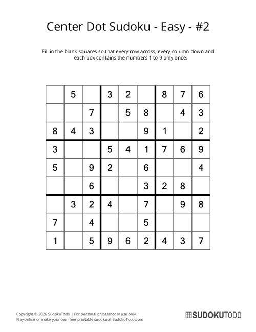 Center Dot Sudoku - Easy - 2
