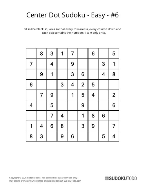 Center Dot Sudoku - Easy - 6