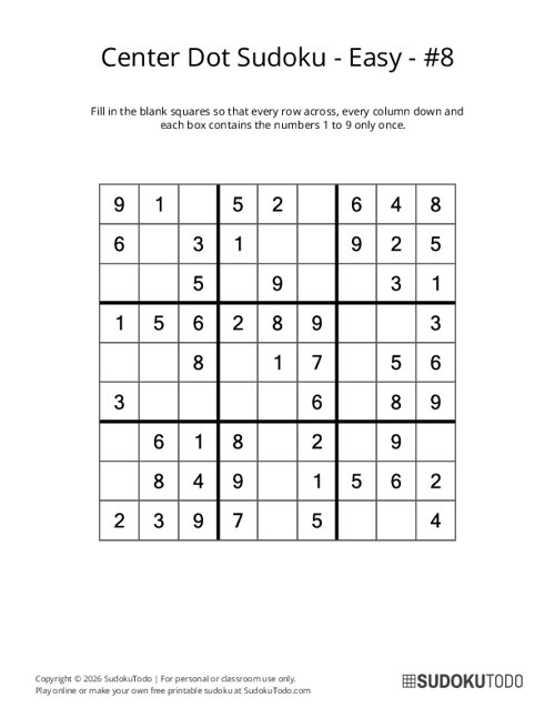 Center Dot Sudoku - Easy - 8
