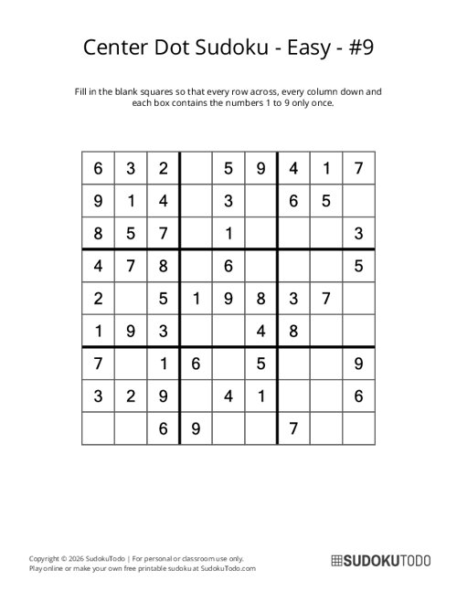 Center Dot Sudoku - Easy - 9