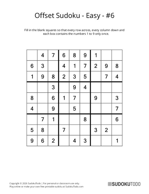 Offset Sudoku - Easy - 6