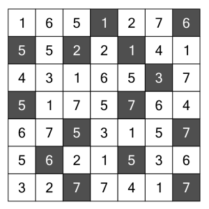 7x7 hitori puzzle solution